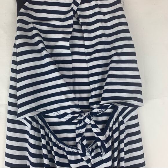 J. Crew women's small navy blue white stripe midi dress open tie back casual pre - Picture 7 of 7
